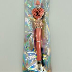 💙💚 Custom Fashion Pen – Pink Heart Design with Crystal Beads
